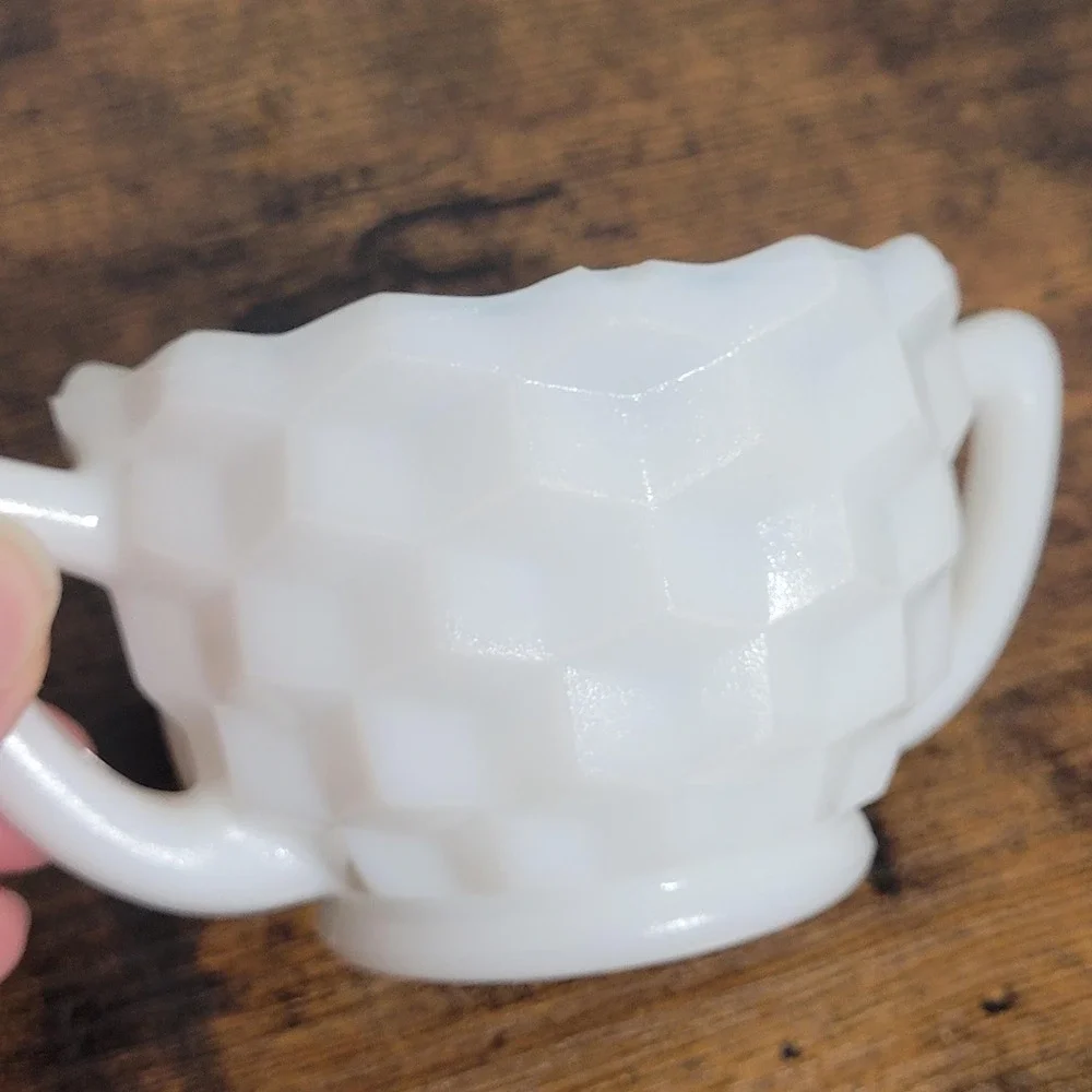Anchor Hocking Milk Glass Sugar Creamer White Cube Diamond Pattern